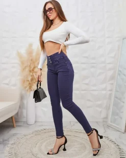 Royalfashion Spodnie typu tregginsy damskie z ozdobnymi guzikami