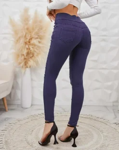 Royalfashion Spodnie typu tregginsy damskie z ozdobnymi guzikami