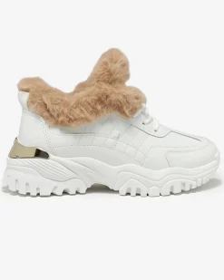 Royalfashion Sportowe białe buty damskie z futerkiem Flixis
