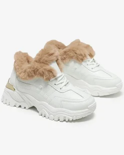 Royalfashion Sportowe białe buty damskie z futerkiem Flixis