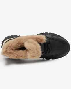 Royalfashion Sportowe czarne buty damskie z futerkiem Flixis
