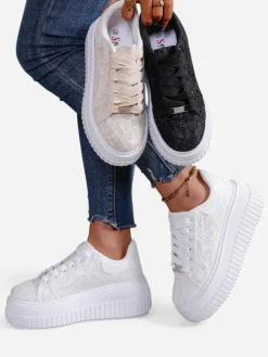 Royalfashion Sportowe sneakersy damskie z koronką Coronna