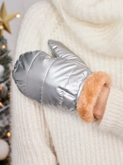 Royalfashion Srebrne rękawiczki damskie