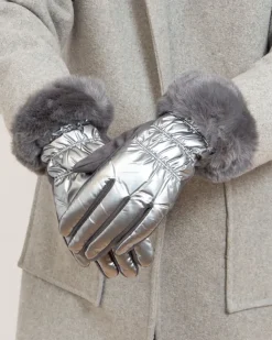 Royalfashion Srebrne rękawiczki damskie