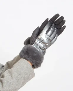 Royalfashion Srebrne rękawiczki damskie