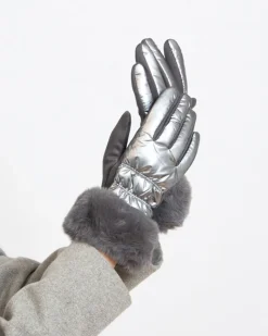 Royalfashion Srebrne rękawiczki damskie