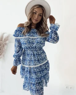 Royalfashion Sukienka damska mini a'la hiszpanka w kwiaty