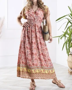 Royalfashion Sukienka damska w kwiaty w kolorze różowym