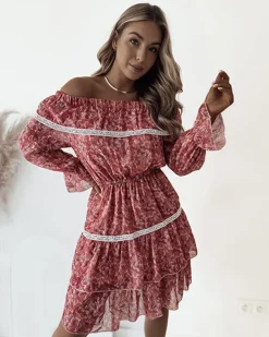 Royalfashion Sukienka damska mini a'la hiszpanka w kwiaty