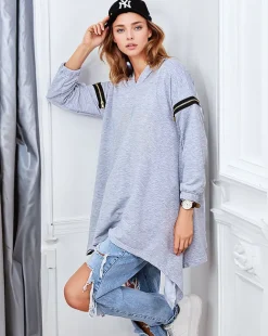 Royalfashion Szara damska oversizowa bluza z cyrkoniami