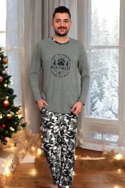 Royalfashion Szara męska piżama ze spodniami w moro