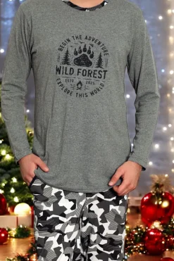 Royalfashion Szara męska piżama ze spodniami w moro