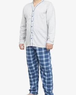 Royalfashion Szara piżama męska zapinana na guziki