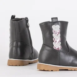 Royalfashion Szare botki dziewczęce z ozdobną cholewką Nokimi