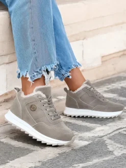 Royalfashion Szare buty sportowe damskie z ociepleniem Lahho