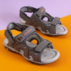 Royalfashion Szare chłopięce sandały na rzepy Tores