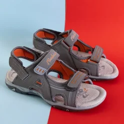 Royalfashion Szare chłopięce sandały na rzepy Monekin