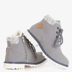 Royalfashion Szare chłopięce ocieplane trzewiki Tiptop