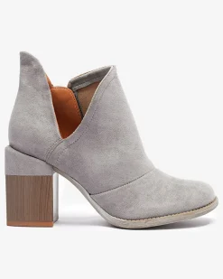 Royalfashion Szare damskie botki na słupku z wycięciami Cintura