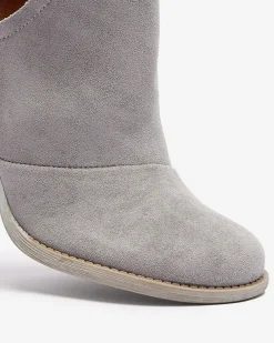 Royalfashion Szare damskie botki na słupku z wycięciami Cintura