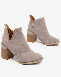 Royalfashion Szare damskie botki na słupku z wycięciami Encura