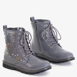 Royalfashion Szare dziecięce lakierowane workery Isibeal