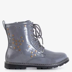 Royalfashion Szare dziecięce lakierowane workery Isibeal