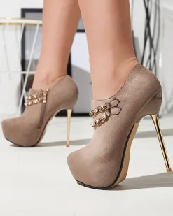 Royalfashion Szaro- beżowe damskie półbuty na wysokiej szpilce Ehcso