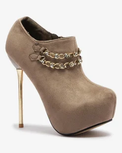 Royalfashion Szaro- beżowe damskie półbuty na wysokiej szpilce Ehcso