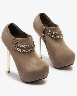 Royalfashion Szaro- beżowe damskie półbuty na wysokiej szpilce Ehcso