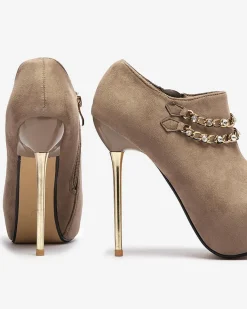 Royalfashion Szaro- beżowe damskie półbuty na wysokiej szpilce Ehcso