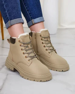 Royalfashion Szaro- brązowe damskie ocieplane botki typu trapery Radoras