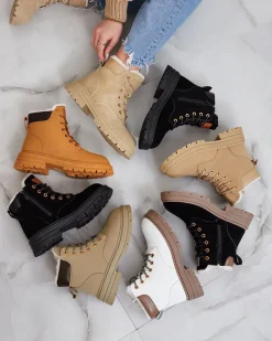 Royalfashion Szaro- brązowe damskie ocieplane botki typu trapery Radoras