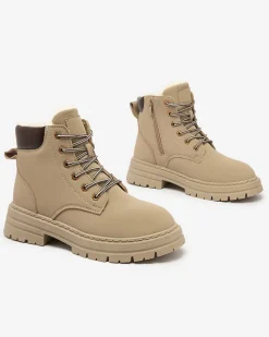 Royalfashion Szaro- brązowe damskie ocieplane botki typu trapery Radoras