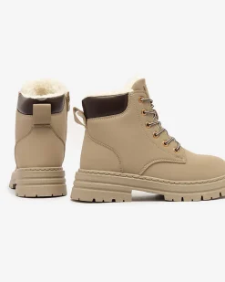 Royalfashion Szaro- brązowe damskie ocieplane botki typu trapery Radoras