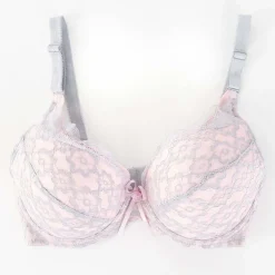 Royalfashion Szaro-różowy biustonosz z koronką