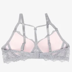 Royalfashion Szaro-różowy biustonosz koronkowy z paseczkami