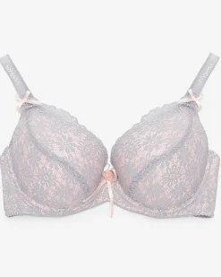 Royalfashion Szaro-różowy koronkowy biustonosz damski