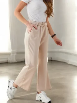 Royalfashion Szerokie spodnie materiałowe damskie z ozdobnym paskiem