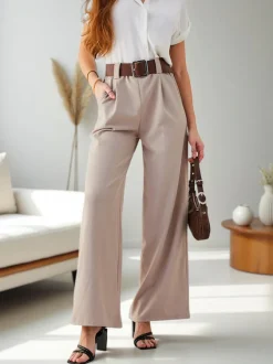 Royalfashion Szerokie spodnie damskie z paskiem