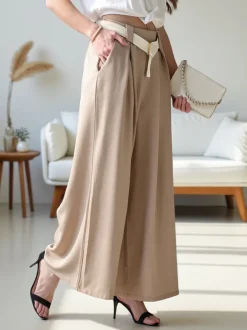 Royalfashion Szerokie spodnie damskie z paskiem