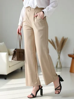 Royalfashion Szerokie spodnie damskie z ozdobną klamerką