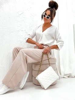 Royalfashion Szerokie spodnie damskie materiałowe