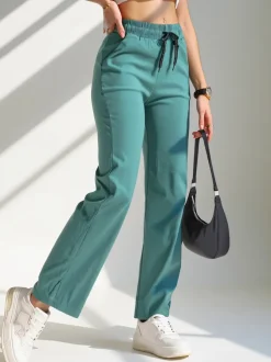 Royalfashion Szerokie spodnie damskie materiałowe z bawełną