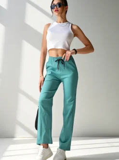 Royalfashion Szerokie spodnie damskie materiałowe z bawełną