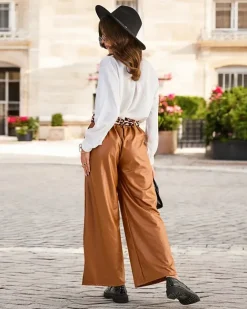 Royalfashion Szerokie spodnie damskie eko skórzane