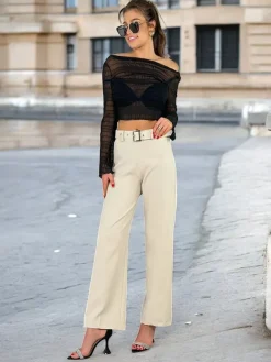 Royalfashion Szerokie spodnie damskie materiałowe