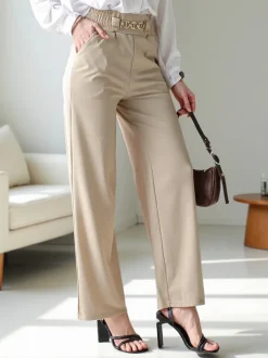 Royalfashion Szerokie spodnie damskie z ozdobną klamerką