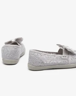 Royalfashion Tenisówki dziewczęce z kokardką w kolorze szarym Osmo