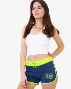 Royalfashion Żółto - niebieskie krótkie spodenki z naszywką LOVE